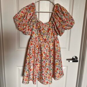 Floral puffy sleeve babydoll dress